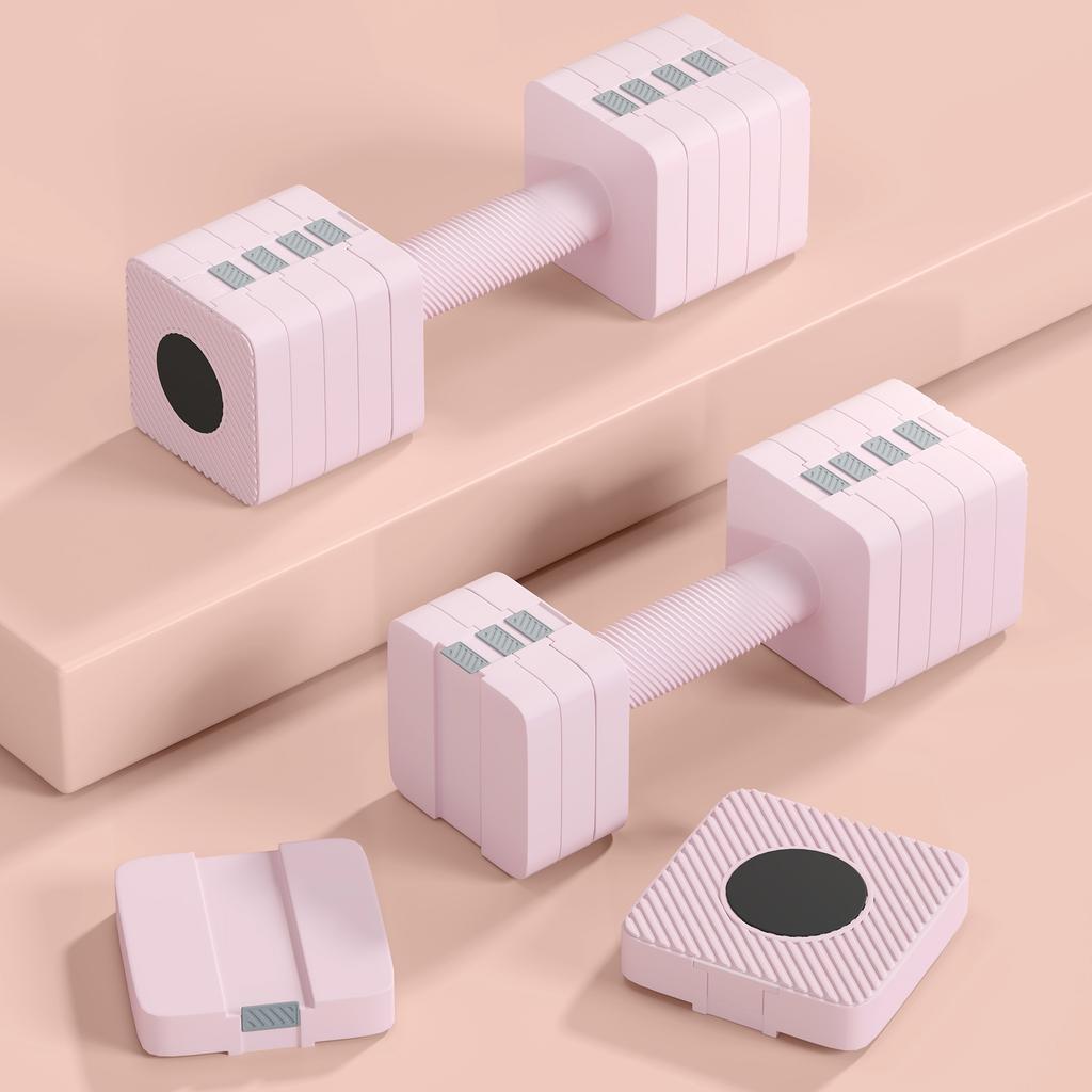 Adjustable Dumbbells, Set of 2 x 5 kg, Pairs 1-5 kg, Non-Slip Handles, Pink
