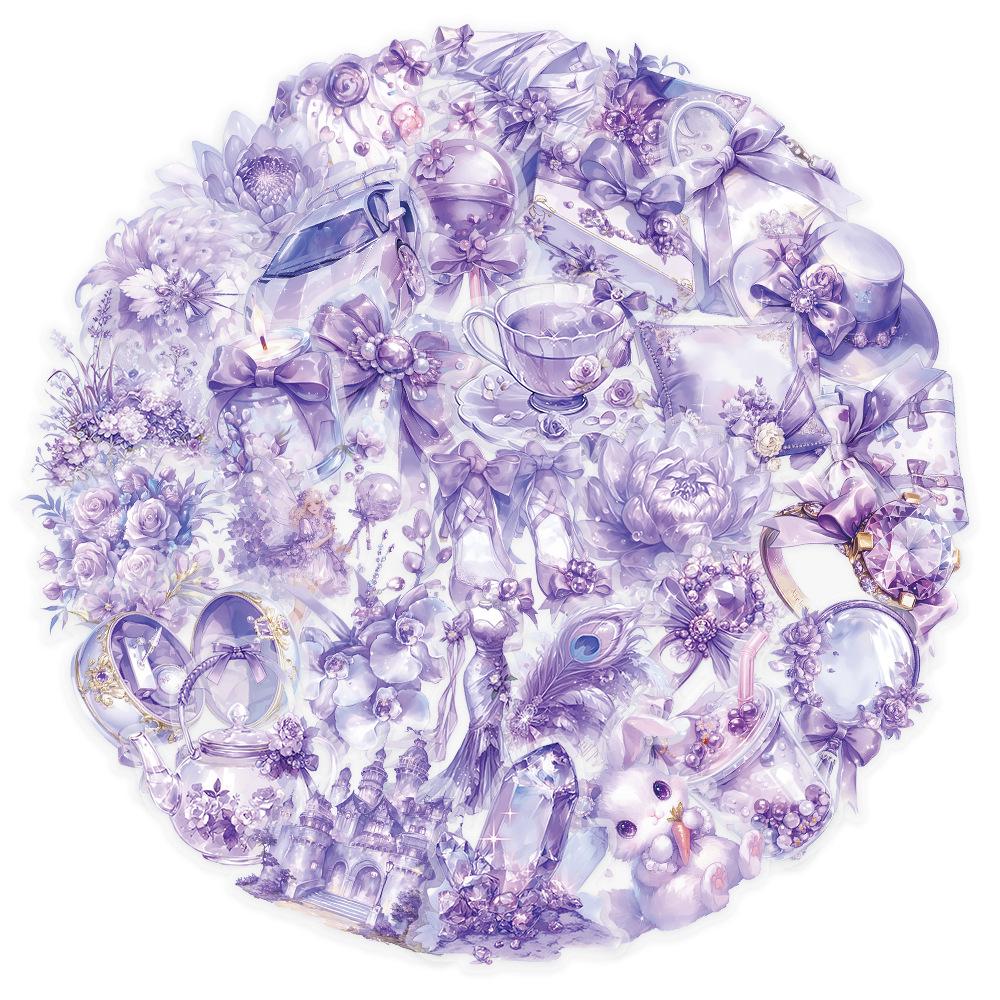 50 Purple Dream PET Stickers: Girly Heart Designs for Notebooks, Water Bottles, and Desktops