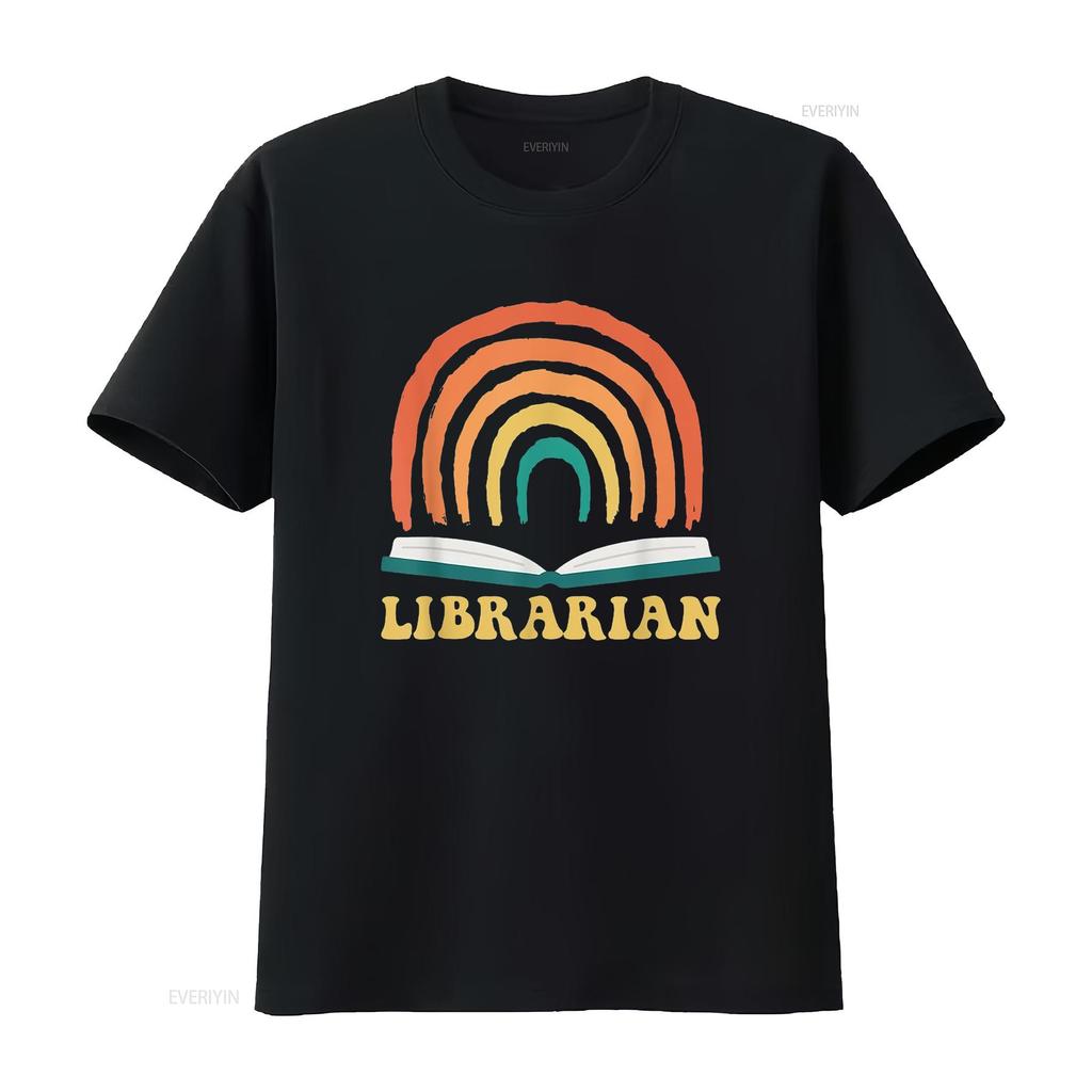 Librarian Vintage Reading Books Retro Rainbow Trendy Women s T Shirt Summer Top with Unique Print vintage Washed Stretched