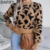 Women's Fashion Casual Leopard Print Fall Winter Long Sleeve O Neck Sweaters