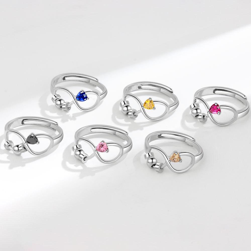 Minimalist Rotating Birthstone Zircon Ring For Women Stress Relief Anti Anxiety Personality Jewelry Gift