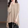 Women Casual Crew Neck Asymmetrical Hem Long Sleeve T-shirt