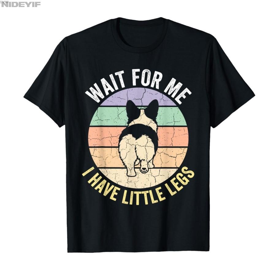 Wait for Me I Have Little Legs Funny Corgi Retro Sunset T-shirt for Men Women 100% Cotton T Shirts Short Sleeve