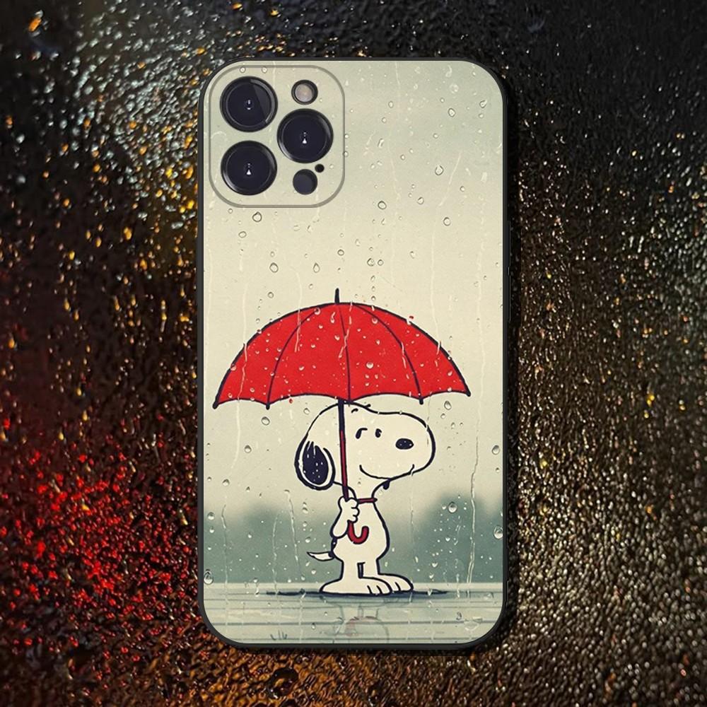 Мультяшный чехол для телефона с рисунком Снупи для iPhone 16,15,14,13,12,11 Plus,Pro Max,XS,X,XR,SE,Mini,8,7, Мягкий силиконовый черный чехол