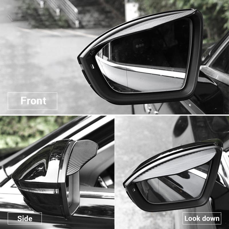 2PCS Car Side Rear View Mirror Rain Eyebrow Visor Carbon Fiber Look Sun Shade Snow Guard Weather Shield Cover Auto Accessories