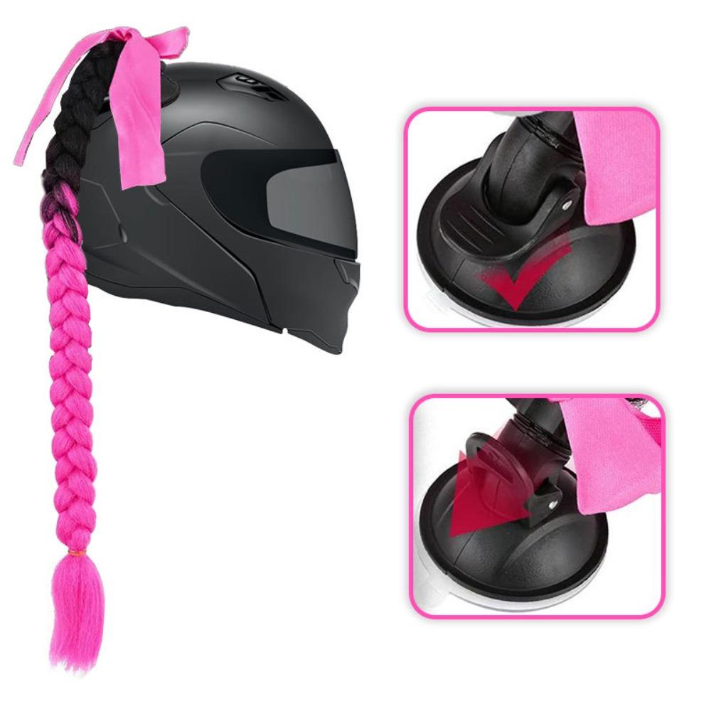 with Suction Cup Synthetic Helmet Pigtails Motorcycle Helmet Braids Wig  for Moto Cycling Skiing