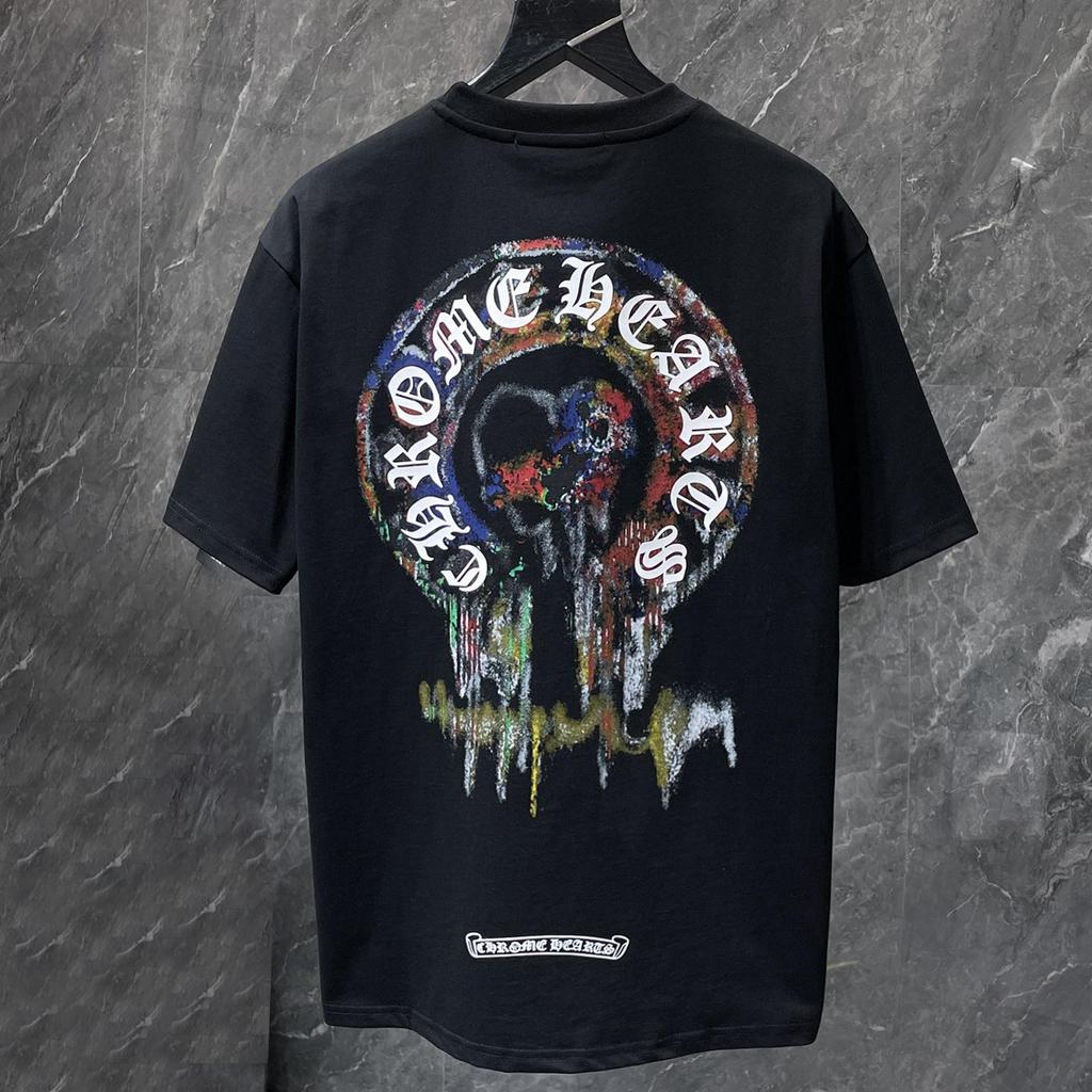 8936 CHROME HEARTS Лето 2026 Новый Высококачественный Хлопок Круглый Вырез Свободный Большой Размер Мужская и Женская Футболка Футболка для Пары