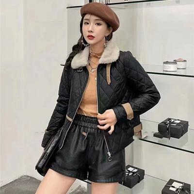 Бархатная утолщенная кожаная куртка женская короткая кожаная куртка с меховым воротником осень-зима новая корейская стеганая ромбовидная хлопковая куртка