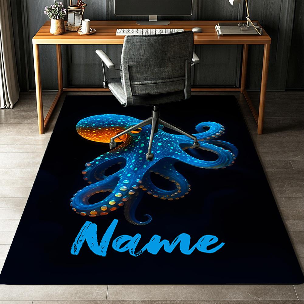 Custom Name Octopus Printed Carpet,Rug for Office Chair Living Room Bedroom Kitchen Room Decor Gifts.