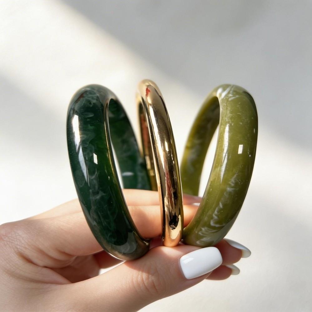 3/4 Pcs Smudged Thin Resin Bracelet Set Marble Pattern Cuff Bracelet Set New Round Bangles Gifts