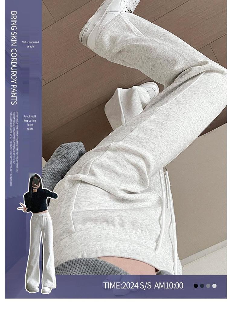 Women's 2024 Autumn White-Gray Micro-Flared High-Waisted Yoga Pants: Slimming, Hip-Lifting, and Casual.