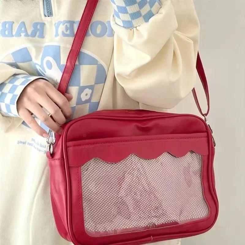 Сумка Harajuku для женщин PU прозрачный карман школьная форма для девочек JK Crossbody сумка через плечо сумки