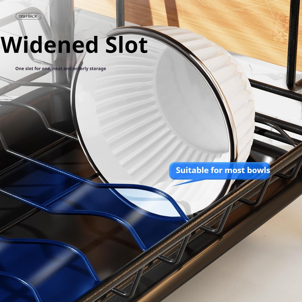 Dish Drying Rack Plates Bowl Organizer with Drain Tray Dish Drainer Storage Rack Kitchen Countertop Utensils Draining
