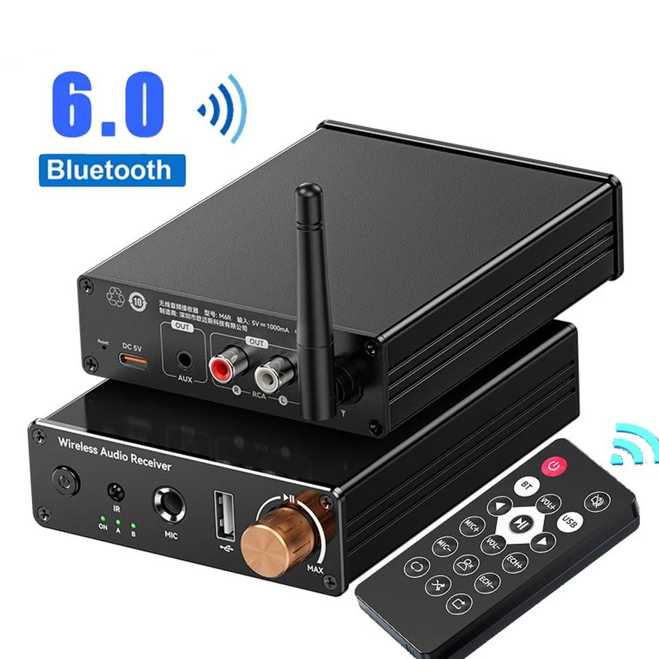 Bluetooth 6.0 Audio Receiver 3.5mm AUX RCA USB 6.5MM Microphone Music Wireless Adapter USB U-Disk HIFI Lossless Music for TV PC
