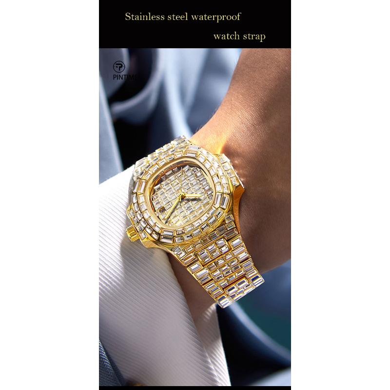 Часы Full Iced Out для мужчин, роскошные часы ручной работы из нержавеющей стали с бриллиантами, модные кварцевые водонепроницаемые мужские часы, подарок