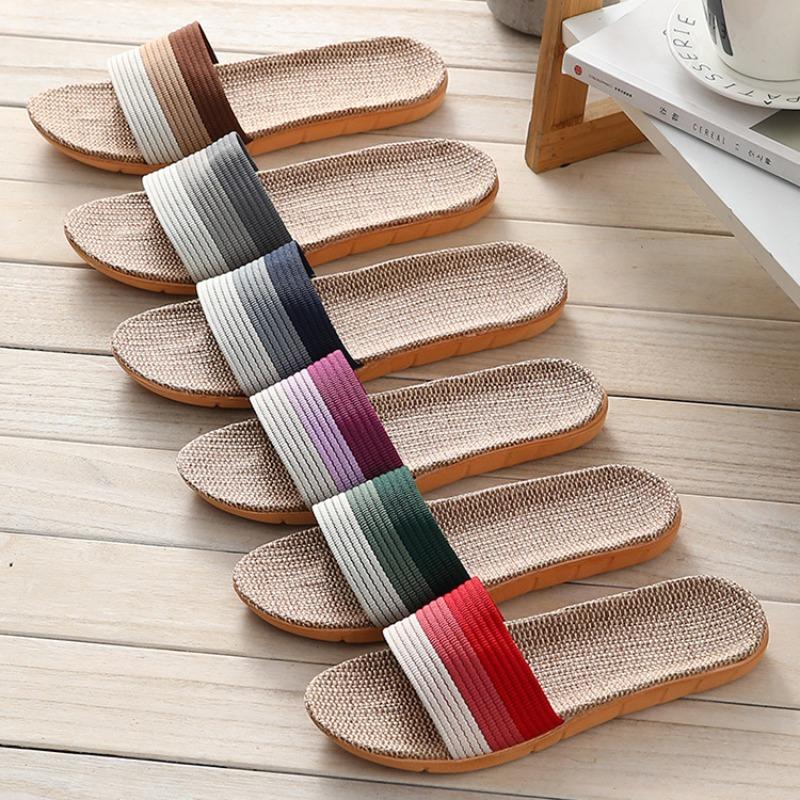 Женские летние льняные тапочки, домашние бесшумные и легкие домашние тапочки на толстой подошве и мягкой подошве, деревянные напольные тапочки для пар