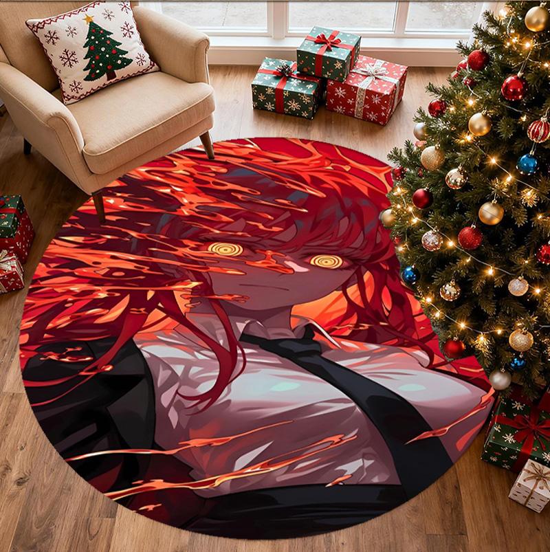 Makima Chainsaw Man Pattern Round Rug, Indoor/Outdoor Mat, for Picnic, Gameroom, Bedroom, Office, Living Room, Home Decor Carpet, Birthday Gift