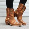 2024 Classic Embroidered Western Cowboy Boots Women Genuine Leather Women Low Heel Cowboy Boots Knee High Boots Zapatillas Mujer