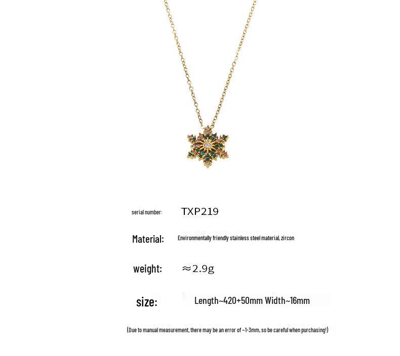 Mi Duoduo Christmas Zircon Snowflake Pendant Necklace - Titanium Steel, Non-Fading Jewelry for Women.