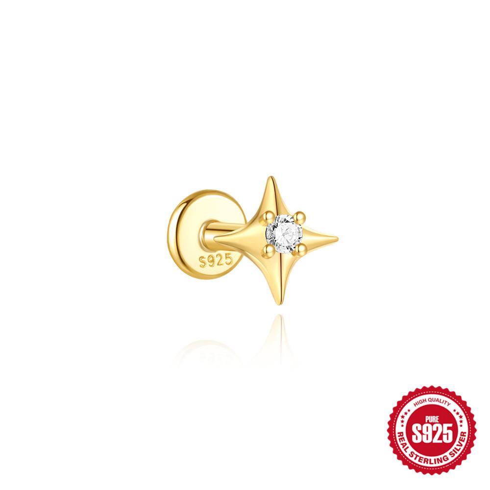 Серьги-пирсинг из стерлингового серебра S925 для повседневного ношения, спираль в хрящ, с четырьмя звездами, цветная, цветок, бриллиант, 2026