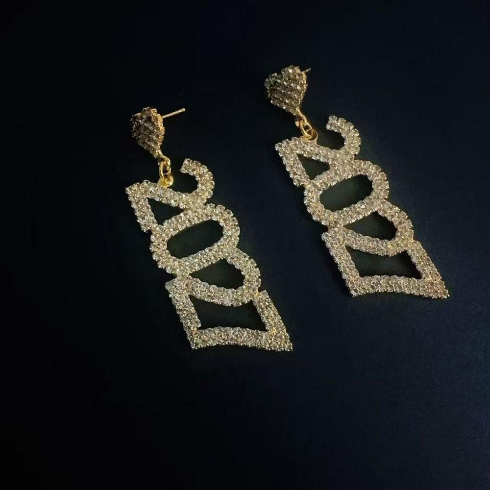 Elegant New Year Earrings Rhinestone Long Drop Earring Jewelry 2027 Digital Earrings New Year Gift