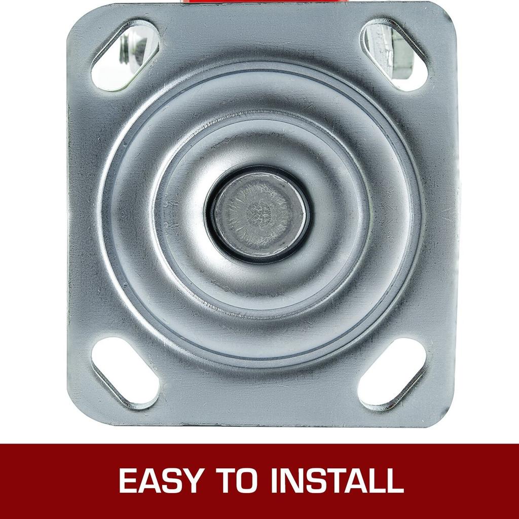 4 Pack 6 x 2 Inch Caster Wheels 2 Rigid and 2 Swivel Casters with Side Brake Polyurethane Iron Core Plate 1000LBS Capacity Per Wheel