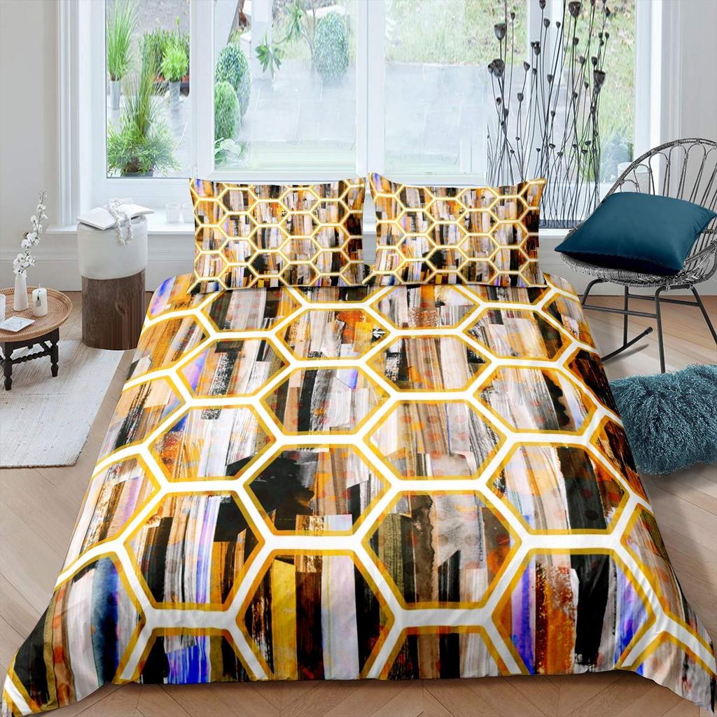 Комплект постельного белья с геометрическим рисунком, шестиугольный сотовый комплект постельного белья 3D для детей, мальчиков и девочек, 2/3 шт., комплект пододеяльников и наволочек