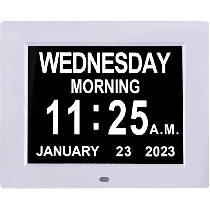TMC 2025 New Digital Clock for Seniors, Large Display Calendar Dementia Clock with Date, Day & Week, 3 Medication Reminders+ 5 Alarms, SD Card Video,