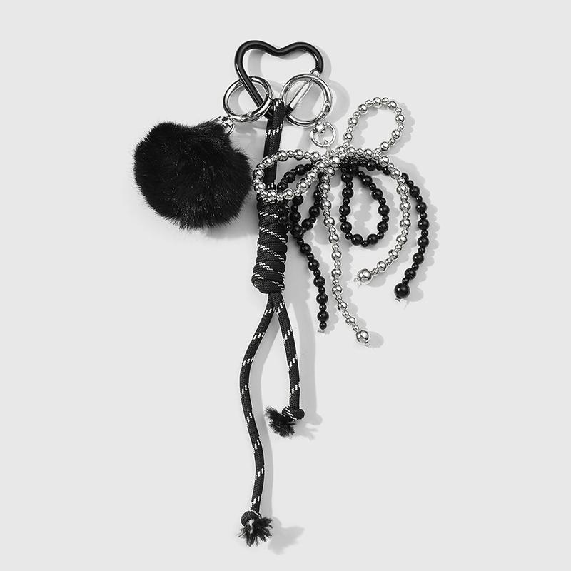 Black Braided Rope Keychain Three-Dimensional Love Ball Racket Cherry Charm Pendant Keyring Simple Bag Decoration