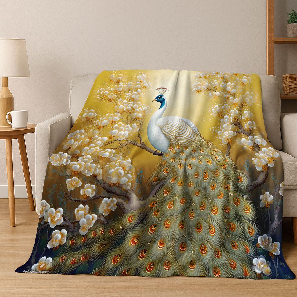 3D Colorful Peacock Romantic Birds Dream Flannel Blanket,Cozy Soft Throw Blanket for Home Bedroom Bed Sofa Picnic Cover Gift Kid
