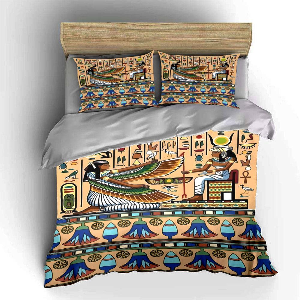 Ancient Egyptian Mural Scene Bedding Set for Kids Luxury Gift 3pcs Digital Print Comforter Set Soft Comfortable Breathable