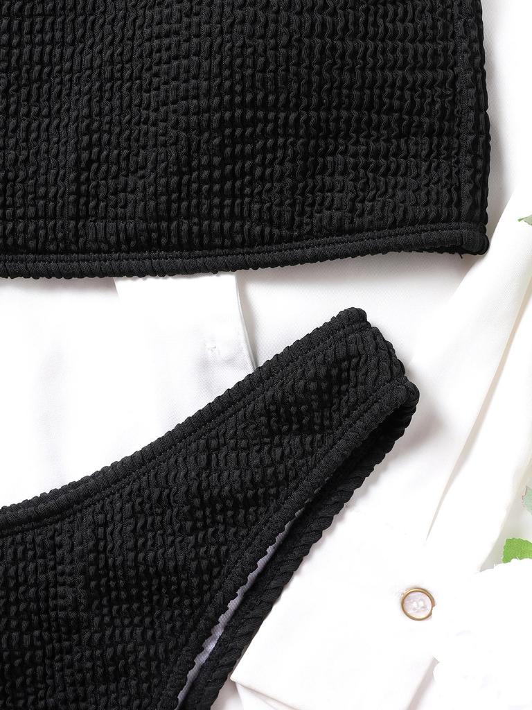 2024 European & American Snake Print Bandeau High-Waisted Bikini Swimwear for Women