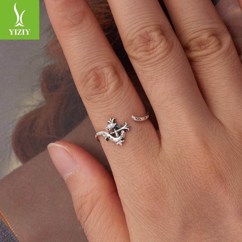 S925 Sterling Silver Iris Snake Open Ring, Personalized Vintage Cross Lucky Ring Jewelry