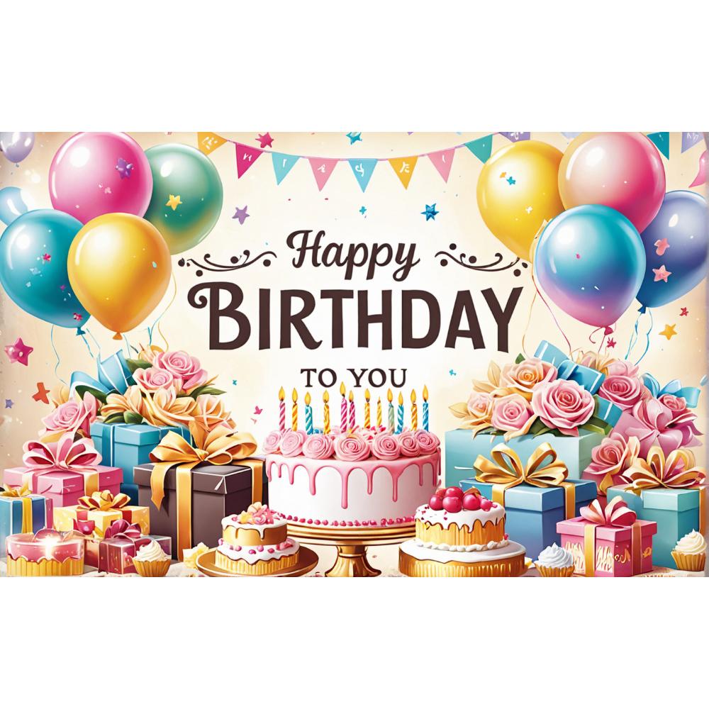 Баннер «С днем рождения» Украшение вечеринки по случаю дня рождения Фон Торт Воздушные шары Тема Флажки Украшения для юбилейной вечеринки