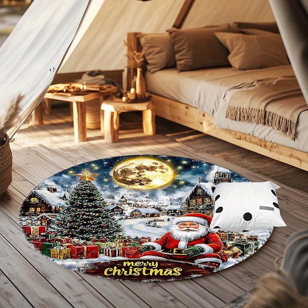 1 Piece Christmas Round Rug Suitable For Living Room Bedroom And Kitchen Home Decoration Room Decoration Gift For Friends And Family
