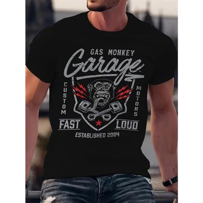 Европейские размеры Мужская футболка Gas Monkey Garage с принтом Моторное масло и Череп - Ретро-автомобильный логотип, напечатанный в 3D, Большой размер, с коротким рукавом, с круглым вырезом