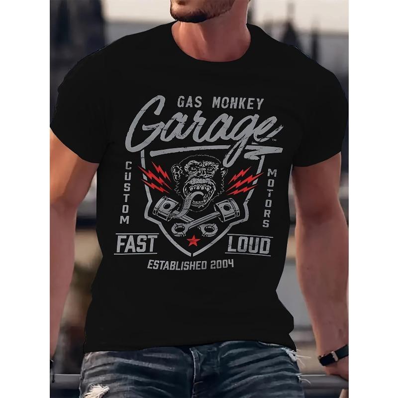 Европейские размеры Мужская футболка Gas Monkey Garage с принтом Моторное масло и Череп - Ретро-логотип Автомобильный, 3D-печать, Большой размер, Короткий ...