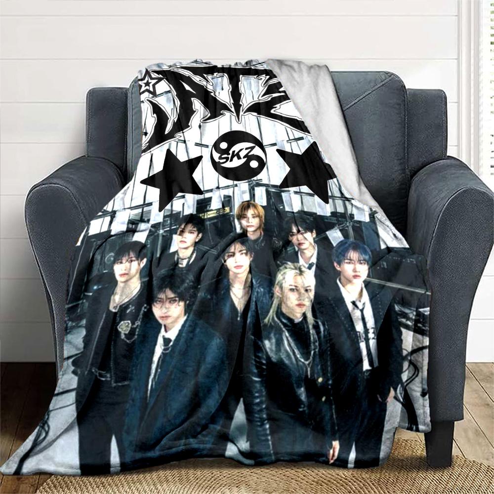 SKZ Kpop Print Flannel Blanket High Quality Warm Comfortable Cover for All Seasons Perfect for Gifts Home Decor
