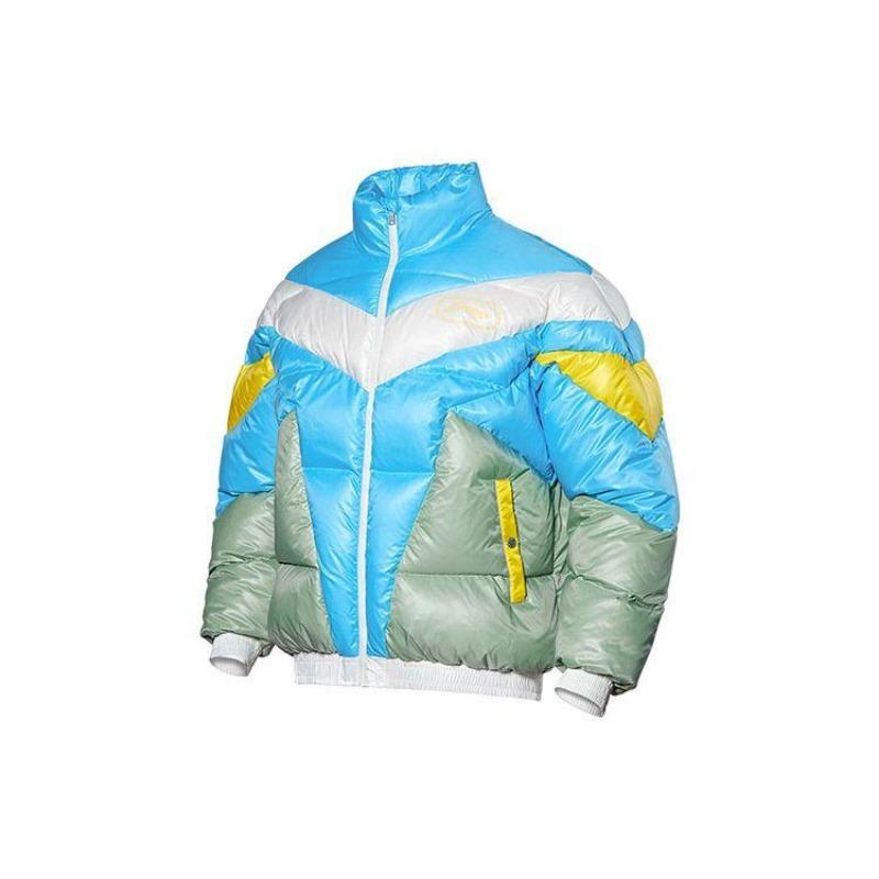 Li Ning Sport Warm Spliced Color Block Down Jacket Men Jackets Blue AYMQ591-2