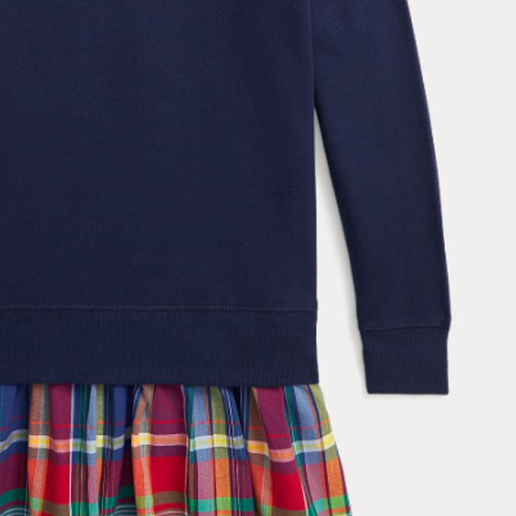Платье Polo Ralph Lauren Весна-Лето 24 Клетка с вышивкой Пони Круглый вырез Повседневное С длинным рукавом Детское платье Темно-синий CWPODRSG3D20751-410