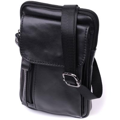 Вертикальная мужская сумка на пояс из натуральной кожи Vintage Bag 22563 Черный