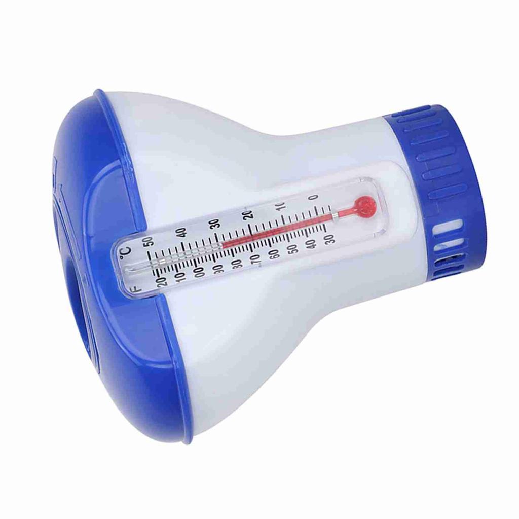 Floating Swimming Pool Chemical Chlorine Dispenser with Thermometer Tablet Holders