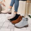 Fashion 2025 New Fashion Autumn Mid-heel Ankle Boots for Women, Large Size, Round Toe, Solid Color Belt Buckle