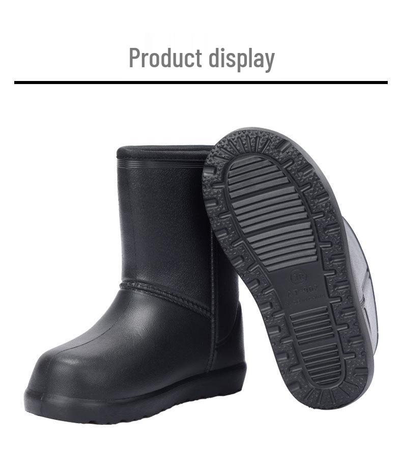 Сапоги до середины икры Aote Step-On Rain EVA 902, черные хлопковые подкладки, нескользящая резиновая обувь для зимы, мытья машин, рыбалки и защиты труда.
