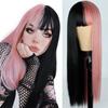 Черные розовые волосы синтетические длинные прямые парики с челкой мягкие натуральные парики для женщин косплей использование