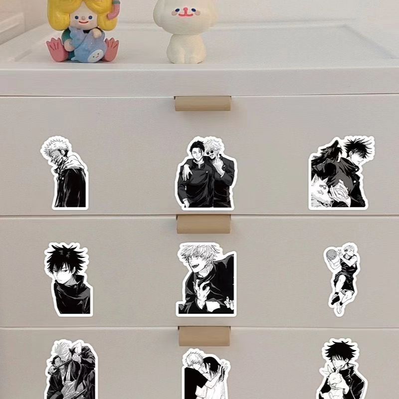 Черно-белые наклейки Jujutsu Kaisen, 63 листа, водонепроницаемые и солнцезащитные