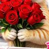 Valentine's Day Cat Window Cat Holding Double-Sided PVC Stickers Rose Bouquet Clings Cute Large Glass Decals