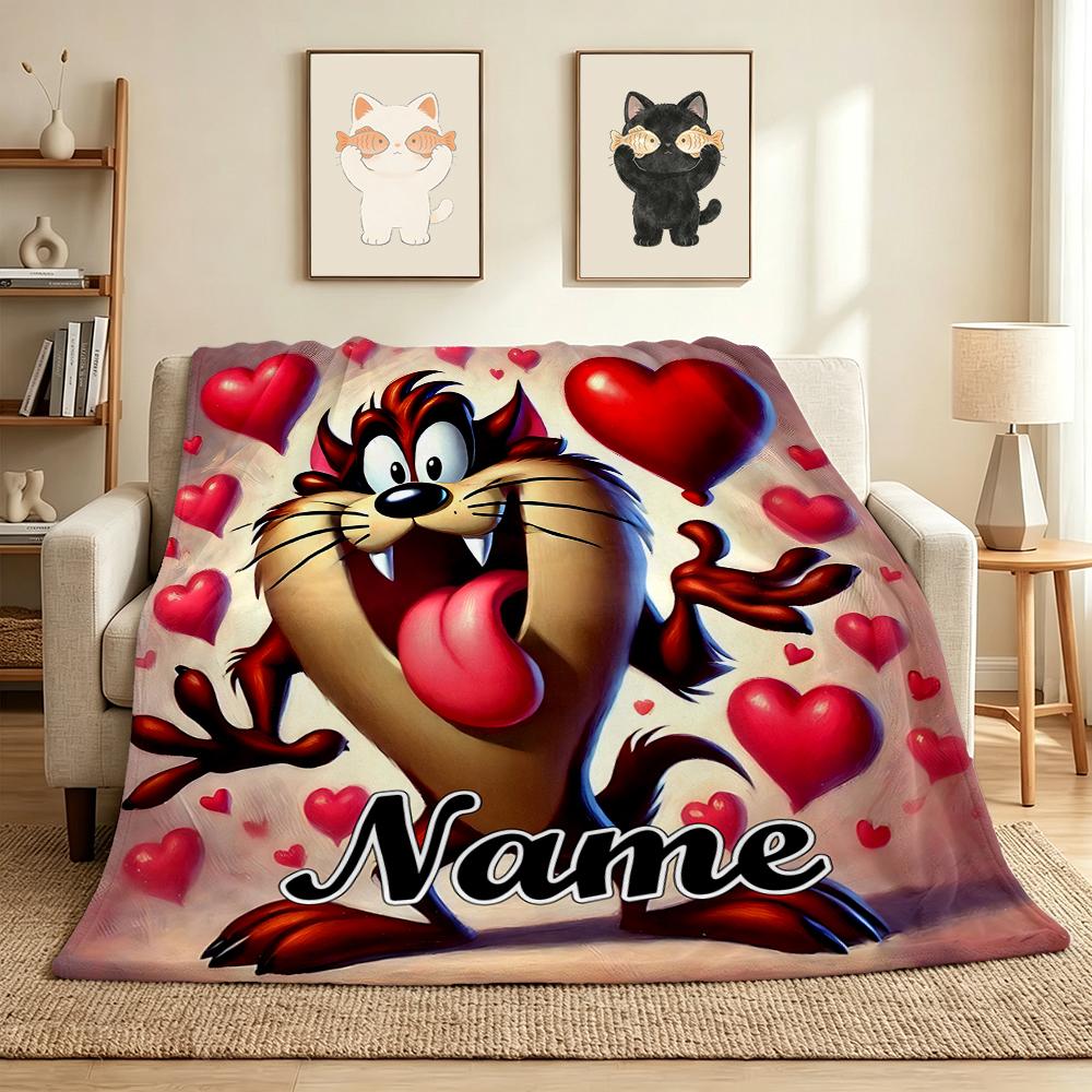 Custom Name Tazmanian Devil Flannel Blanket Throw Blanket Soft Warm Sofa Bed home Decor Unique Gift