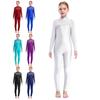Kids Girls Long Sleeve One Piece Shiny Rhinestone Unitard Full Body Dance Leotard Bodysusit