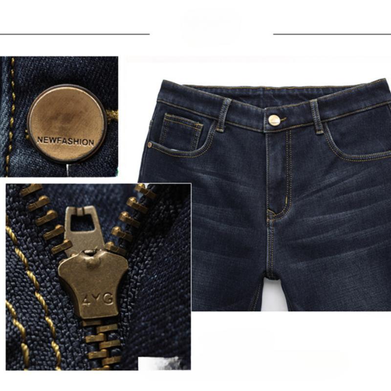 Winter Padded Thickened Elastic Men's Jeans Men's Straight Loose Winter Warm Denim Long Men's Trousers Tide